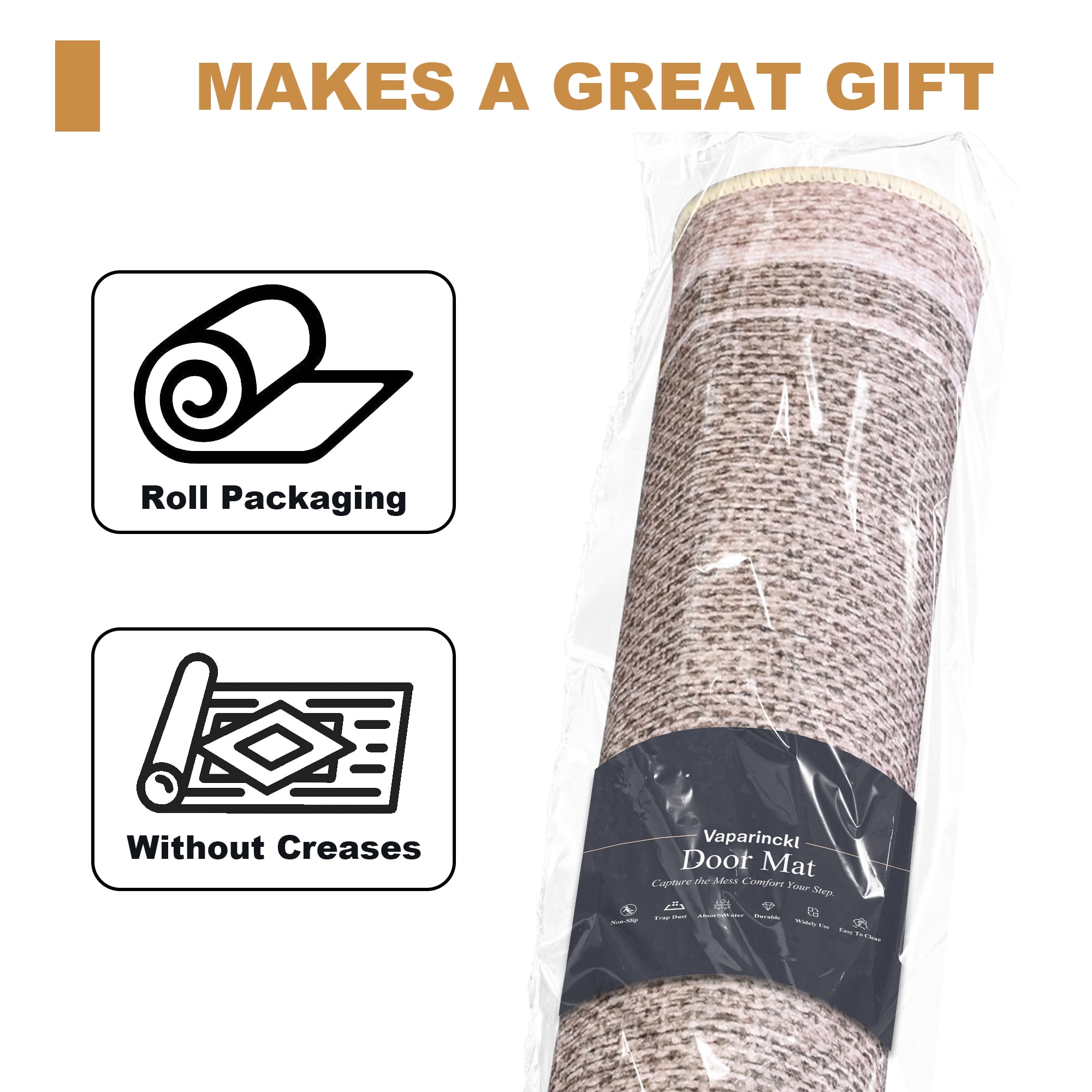 Vaparinckl Door Mat, Non Slip 24"x36" Front Indoor Doormat, Welcome Mat for Inside, Absorbent Rubber, Low Profile Dirt Trapper outdoor Rug For Entryway & Outside Entrance, Khaki