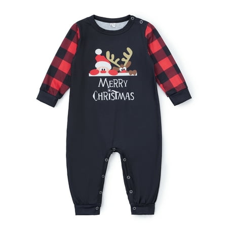 

Pudcoco Christmas Family Matching Pajamas Set Long Sleeve Letters Print T-shirt with Plaid Pants