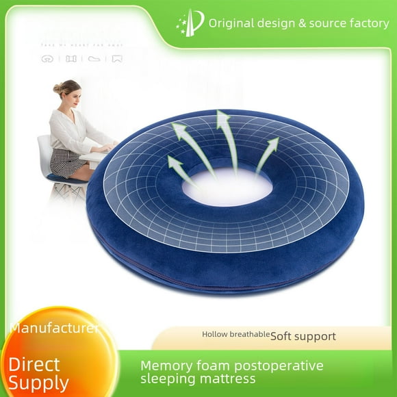 Gray Hollow Memory Foam Round Seat Cushion for Elderly, Post-Surgery Tailbone Pain Relief & Lumbar Support - Ideal for Long Sitting, Office Chairs, Home Use, and Bed Rest with 360-Degree Comfort &