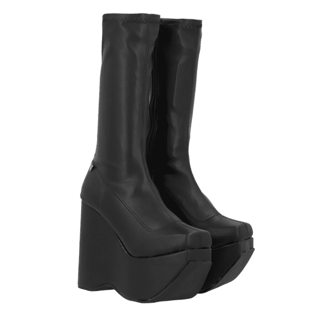 Bota de Plataforma Cuadrada Aesthetic Slim Lycra Piel Sintético Negro Para Mujer Platonia CARMINA-01-NEGRO