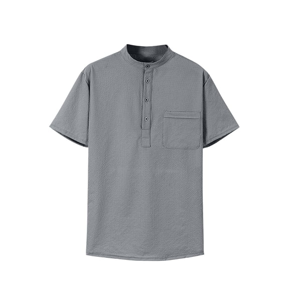 Qgtaibl Henley T Shirt for Men Casual Short Sleeve Button Stand Collar Tees Summer Lightweight Everyday Top with Pocket Dark Gray,S