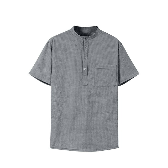 Camisetas de Manga Larga para Hombre Algodón Europa Y América Pina Plaid Stand Collar Deshebilla Camisa Blusa