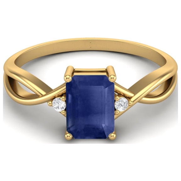7x5mm Octagon Blue Sapphire 925 Sterling Silver Gold Vermeil Women Split Shank Mother's Day Gift Ring