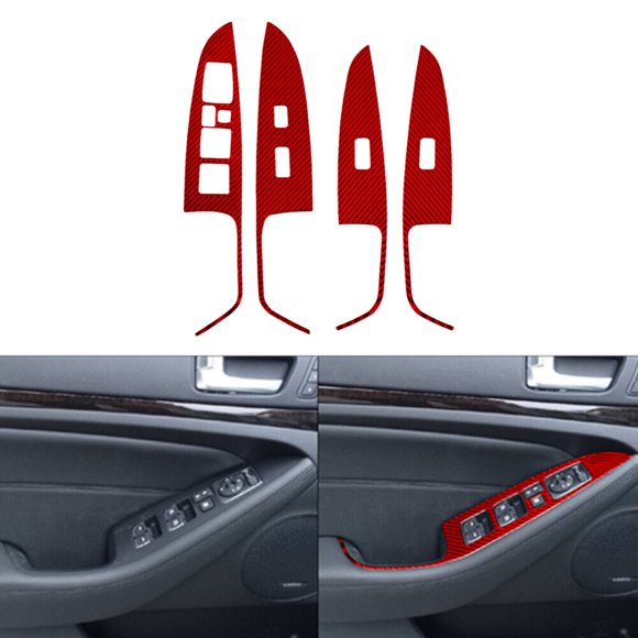 4Pcs Red Carbon Fiber Door Window Control Cover Trim for Kia Cadenza 2014-2016
