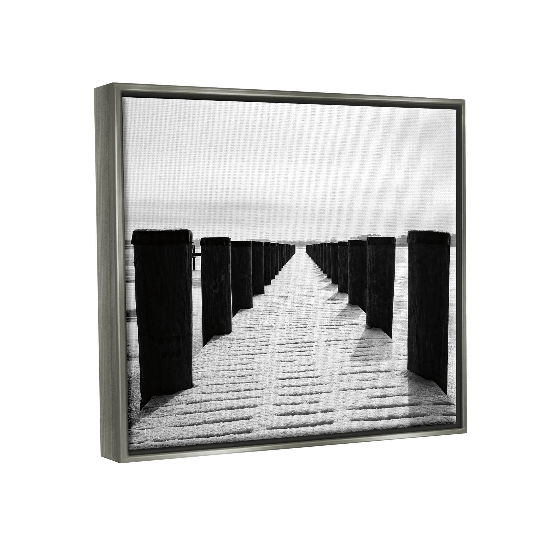 Stupell Industries Winter Dock Snowy Beach Photograph Luster Gray Floating Framed Canvas Print Wall Art, Design by Aledanda