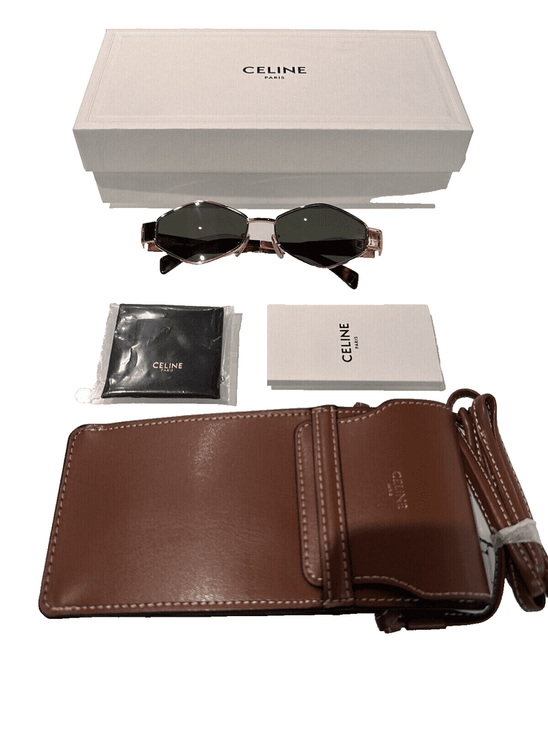 【関税&送料込】Celine Celine Sunglasses Celine Gold Havana Green Lens CL40254U Triomphe Hexagon