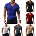 thumbnail image 4 of Mens Short Sleeve Muscle T Shirt Tops V Neck Blouse Tees Fitness Bodybuilding, 4 of 10