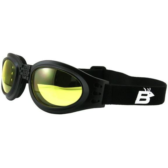 Birdz Eyewear Parrot Folding Padded Motorcycle Goggles Black Frame with Yellow Lens for Men & Women