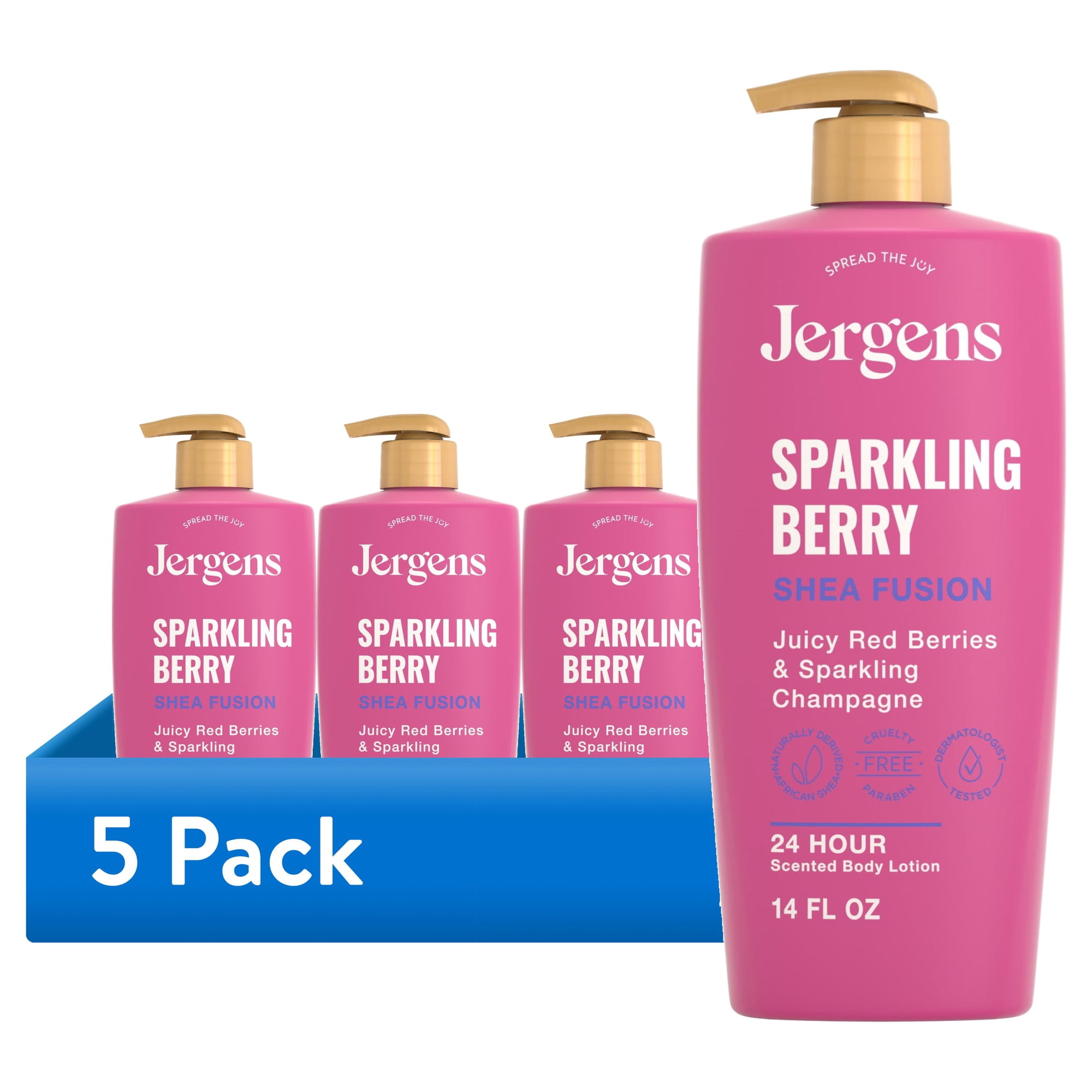 (5 pack) Jergens Shea Fusion Sparkling Berry Scented Body Lotion, Moisturizer for Dry Skin, 14 fl oz