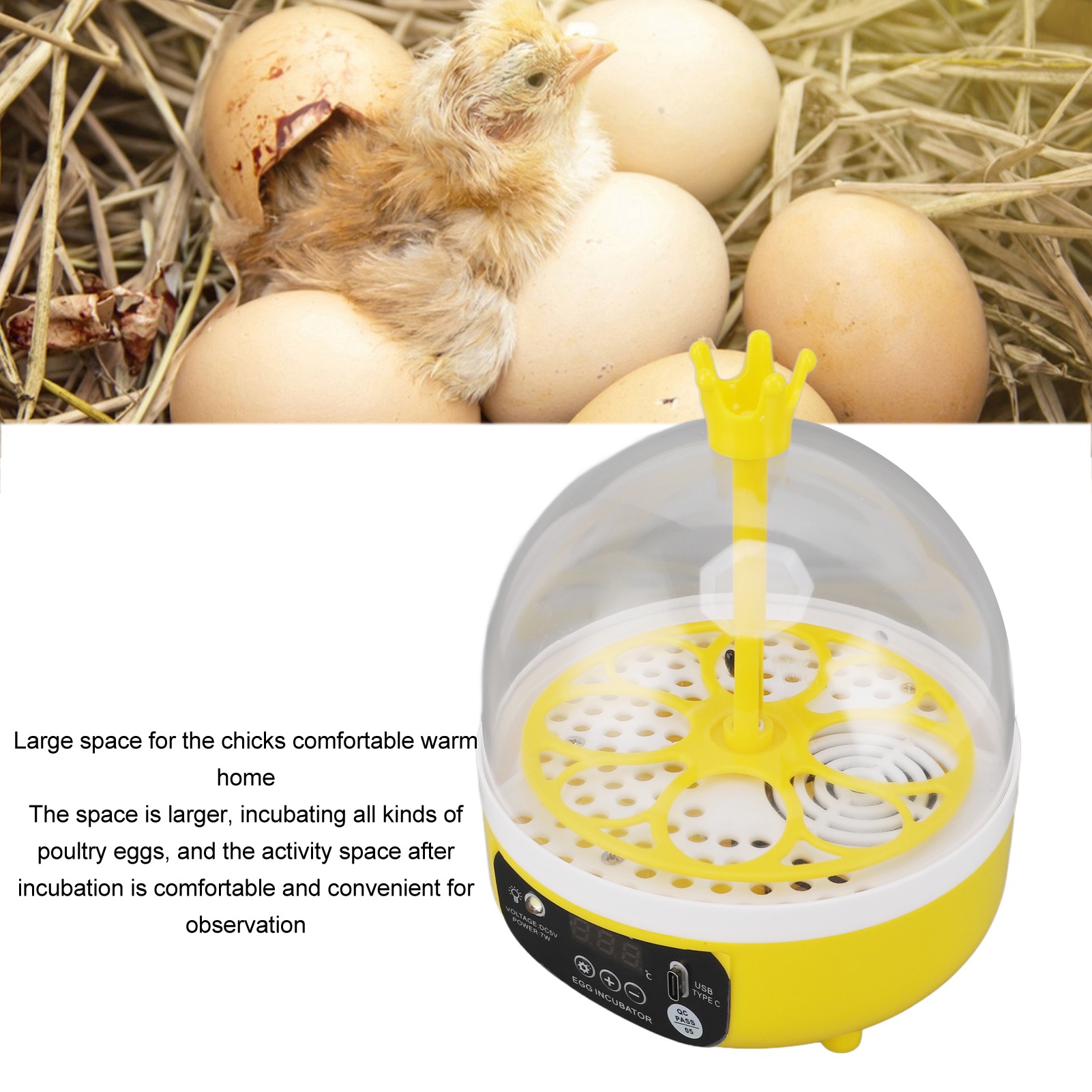 Mini 4-Egg Automatic Incubator With Candler - Auto Temperature & Humidity Control, Turning For Chickens, Ducks, Quail