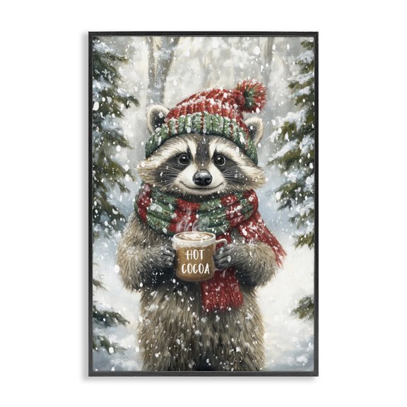 Stupell Industries Merry Cocoa Raccoon Black Framed Giclee Art, design by Tina LeCour
