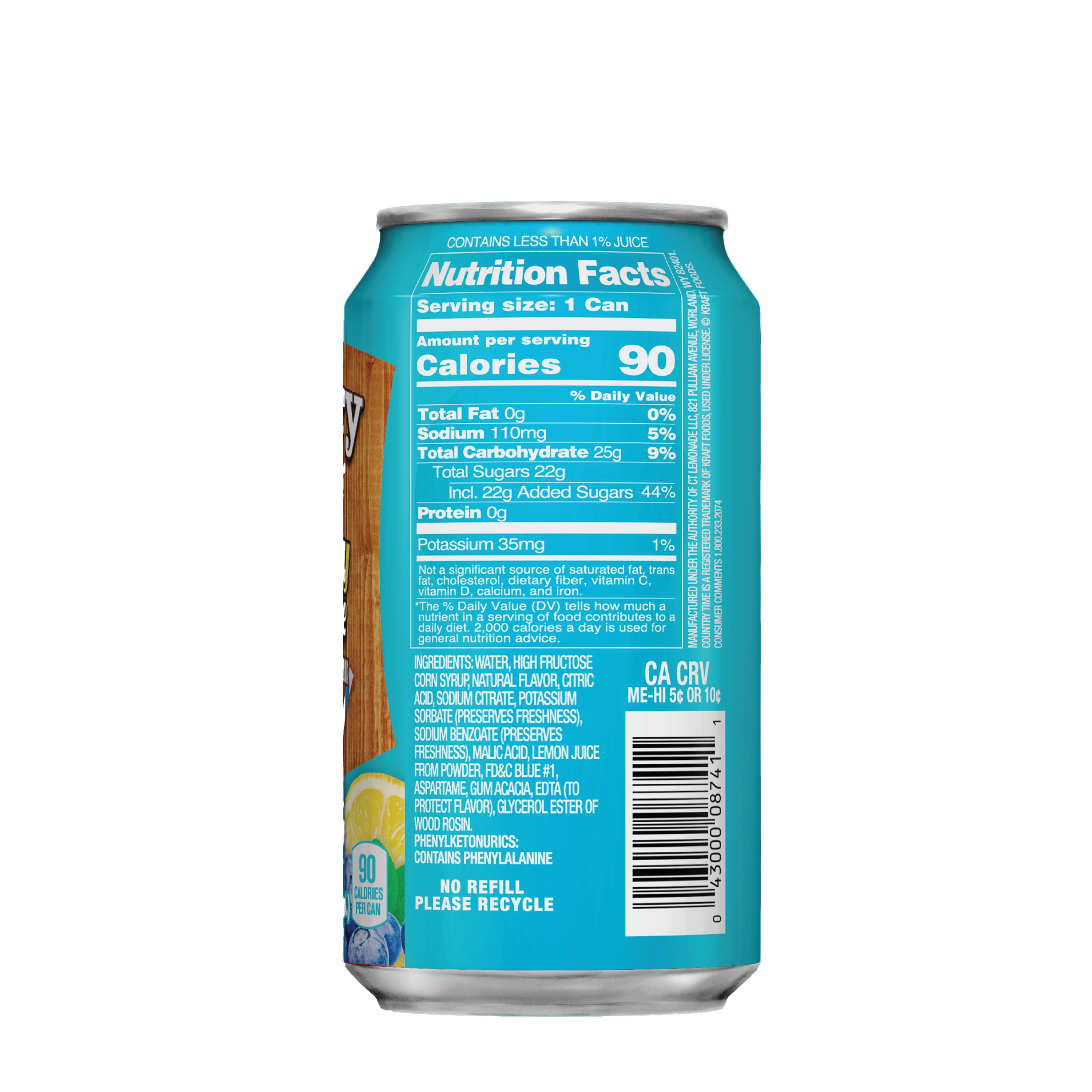 Country Time Blueberry Lemonade 12 fl oz, 12 Pack Cans, Shelf-Stable