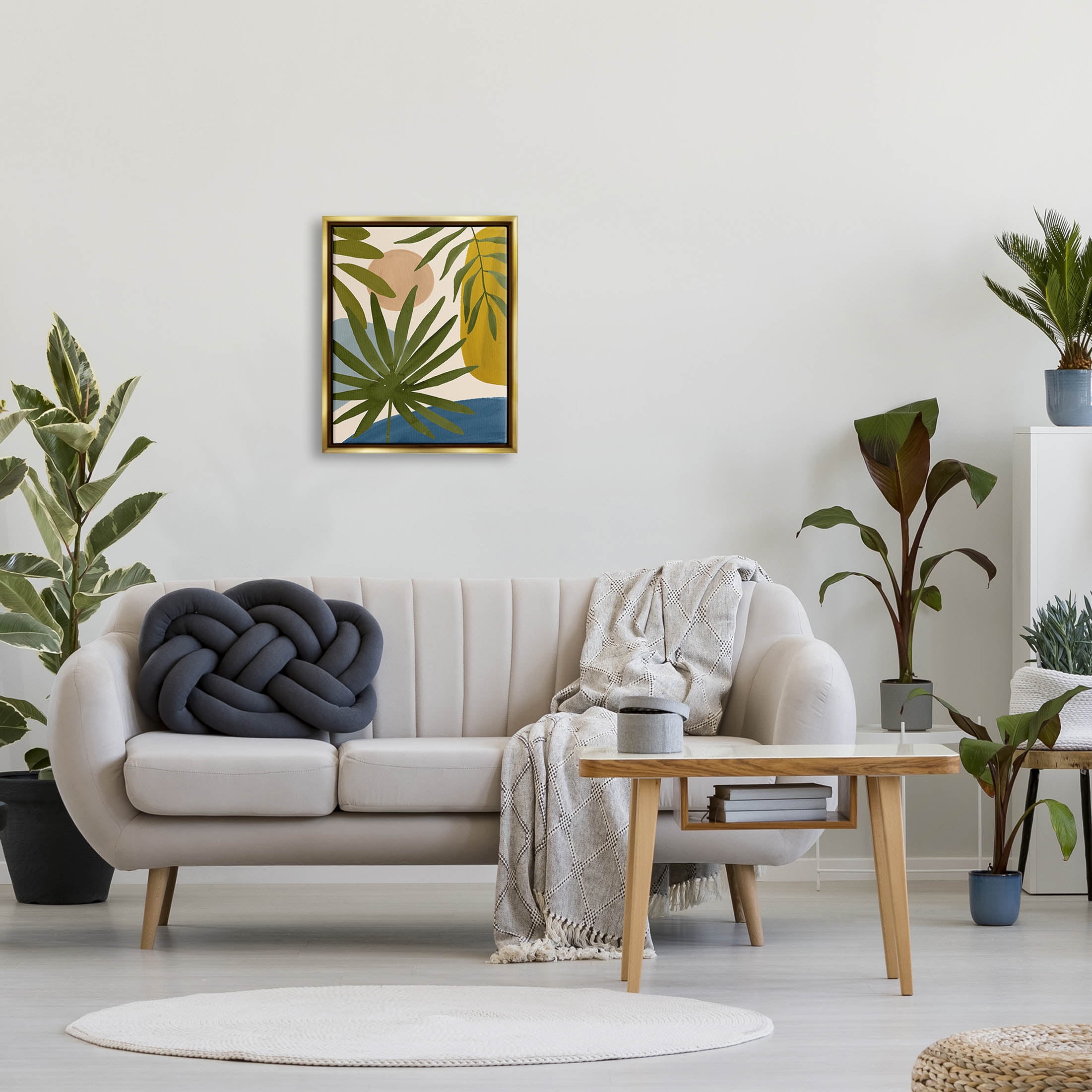 Stupell Industries Various Palm Leaves Geometric Graphic Art Metallic Gold Floating Framed Canvas Print Wall Art, Design by Victoria Barnes
