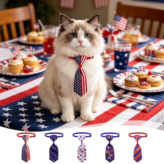 Yhmxh 4th of July Pet Necktie, Adjustable American Flag Collar Bows Patriotic Red White Blue Star Stripes Dog Cat Bow Tie Collar, Cute Independence Day Pet Costume Accessory for Small Medium Pets