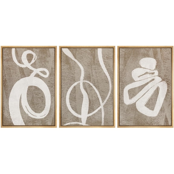 IDEA4WALL Framed Canvas Print Wall Art Set of 3 Geometric Abstract Illustrations in Warm Browns & Beige Tones Digital Art Wall Decor Pastel Nature Scenery Prints Minimal Artwork -