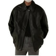 thumbnail image 4 of Maoxin Men Leather Jacket Men's Lapel Casual Loose Heavy Distressed Leather Jacket Long Sleeve Hoodless Leather Coat/Jacket Leather Jacket Plus Size Black XL, 4 of 7