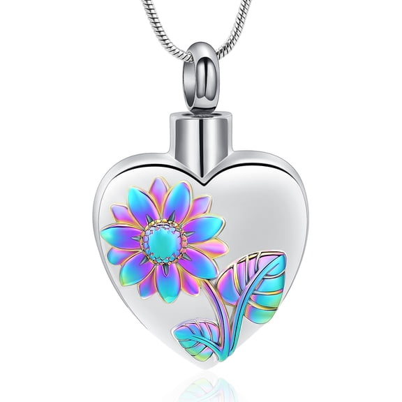 Sunflower Urn Necklaces for Ashes for Women Heart Cremation Keepsake Ash Necklace Human / Pet Ashes Keepsake Memorial Jewelry Gifts