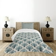 thumbnail image 4 of Ambesonne Damask Quilted Bedspread Set 2 Pcs, Nostalgic Baroque Blooms, Twin Size, Tan Petrol Blue, 4 of 5