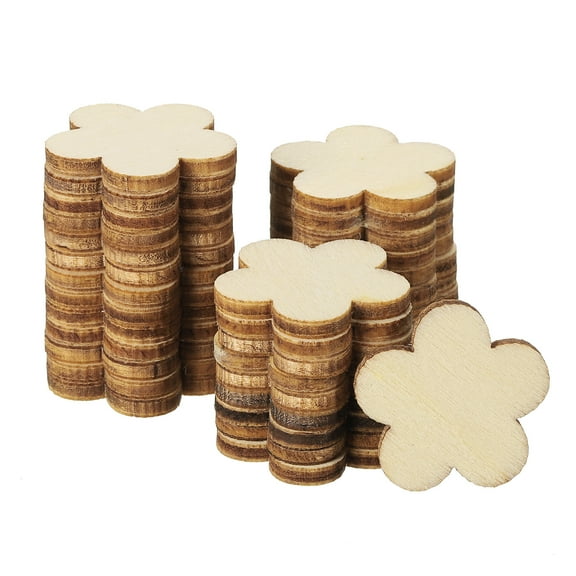 Uxcell 25mm Wooden Flowers, 50 Pack Unfinished Wood Flowers Blank Wooden Cutouts Ornaments Natural Wood Pieces