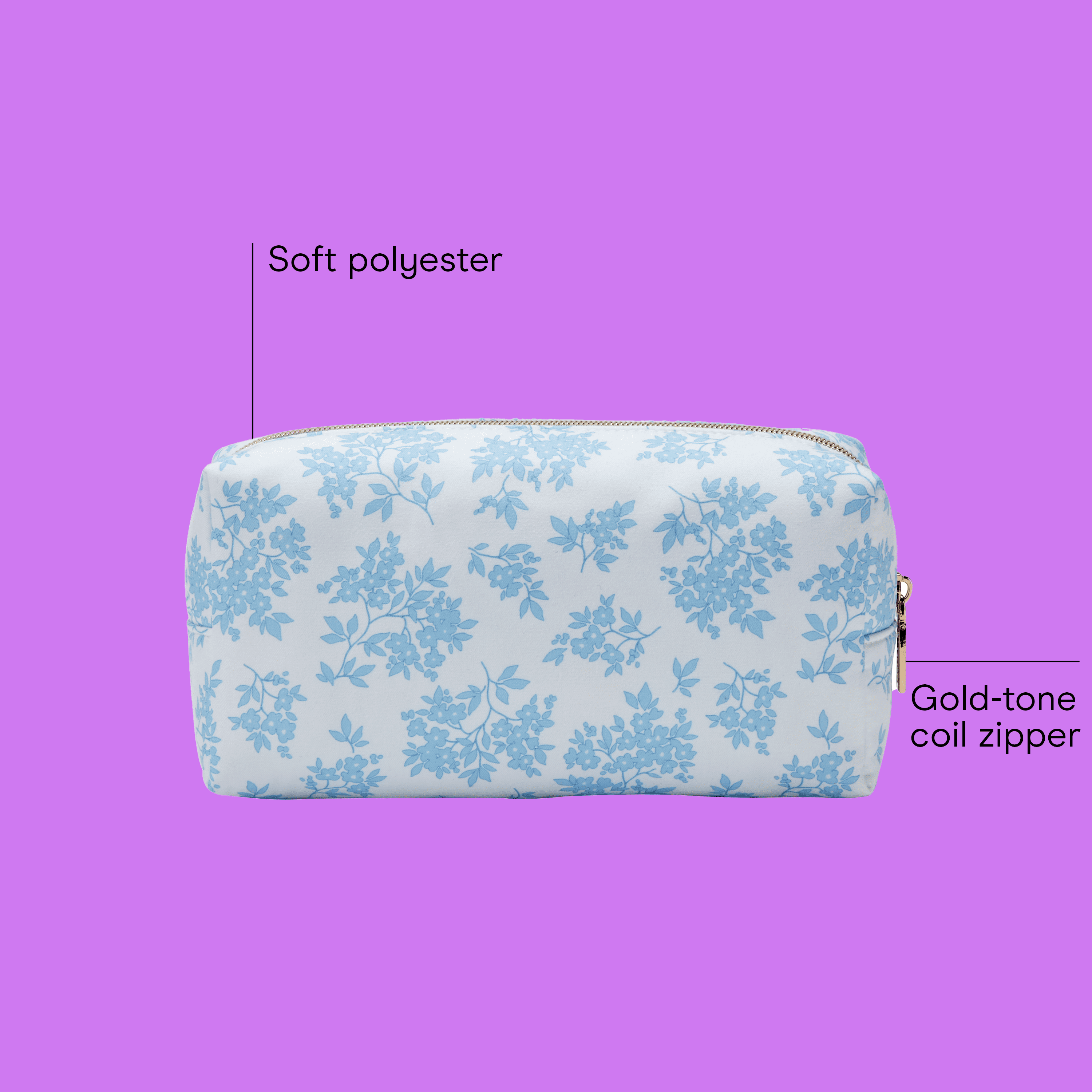Conair Blue Floral Loaf Organizer, Travel-Ready Beauty Bag with Gold-Tone Hardware