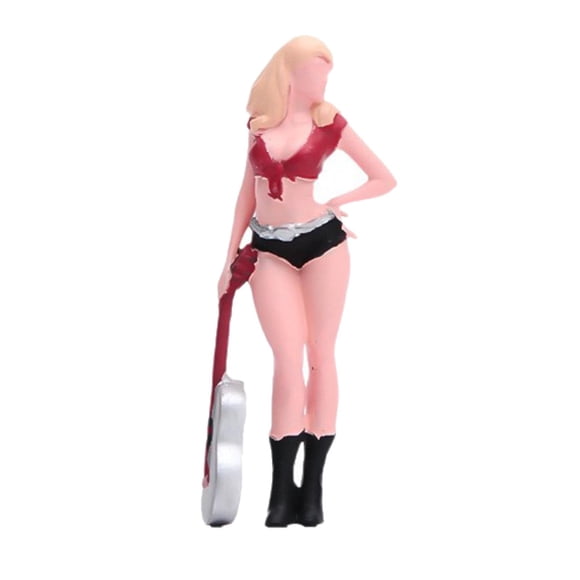 Figura de chica con guitarra a escala 1/64, modelo de chica para diorama, decoración de mesa de arena, figura femenina pequeña pintada con cabell