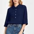 thumbnail image 5 of Mgmyaa Women's Flax Linen Button Shirt Collared 3/4 Sleeve Solid Color Regular Fit Loose for Spring Summer Office and Beach, 5 of 8
