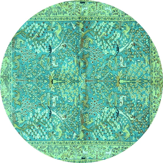 Ahgly Company Machine Washable Indoor Round Animal Turquoise Blue Traditional Area Rugs, 8' Round