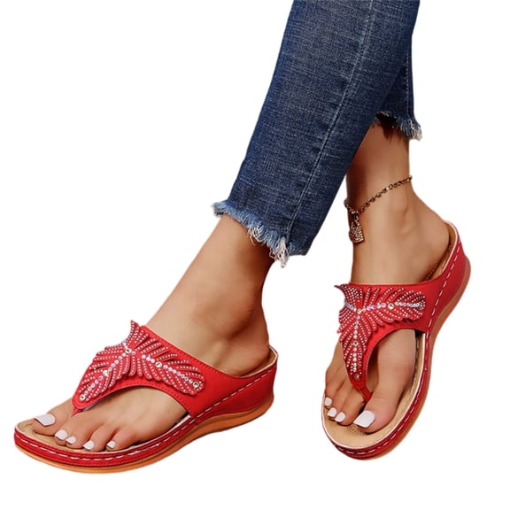 Willtoo Women Wedge Orthopedic Flip Flops Boho Bling Rhinestone Slide Sandals Comfortable Slip On Thong Slippers Summer Casual Walking Beach