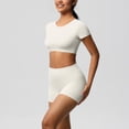 thumbnail image 5 of HAPIMO Women's Workout Sets Casual Comfy Trasuits Slim Fitted Short Sleeve Crop Tops High Waisted Tummy Control Spandex Booty Volleyball Shorts for Yoga Dance White XL, 5 of 6