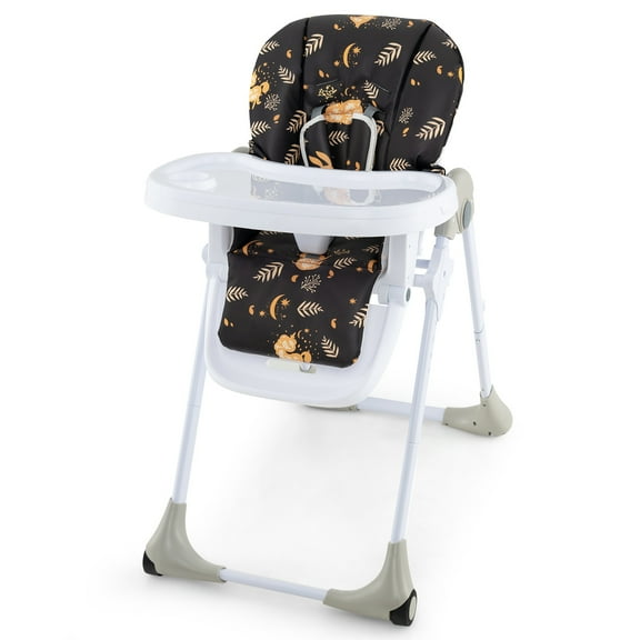 Infans Baby High Chair with 7 Height & 3 Footrest Adjustable Cup holder 2 Wheels