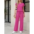 thumbnail image 4 of Cueply 2 Piece Sets for Women Summer Casual Vacation Outfits Cap Sleeve Wide Leg Long Pants Lounge Sets, 4 of 10