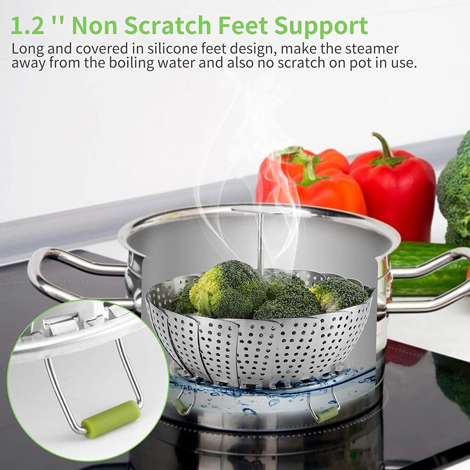  Steamer Basket Stainless Steel Vegetable Steamer Basket for  Zocy Steaming Cooking (Small (5 to 9))