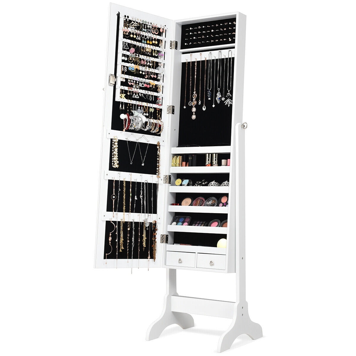Gymax 4 Tilting Position Jewelry Organizer Vanity Box w/ Full Length Mirror White