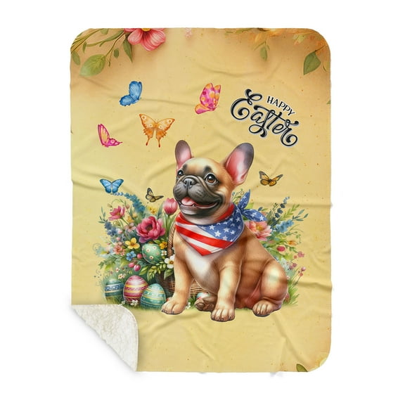 French Bulldog Celebrates Spring and Enjoys a Happy Easter Cozy Sherpa Blanket Dog Lover Gifts Warm Soft Throw Blanket - 02001