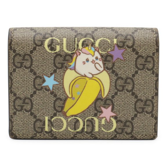 Pre-Owned GUCCI GG Supreme Business Card Holder/Card Case Wallet, Compact Bi-fold Bananya...