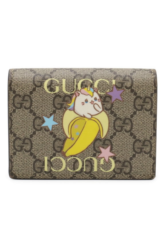 Pre-Owned GUCCI GG Supreme Business Card Holder/Card Case Wallet, Compact Bi-fold Bananya...