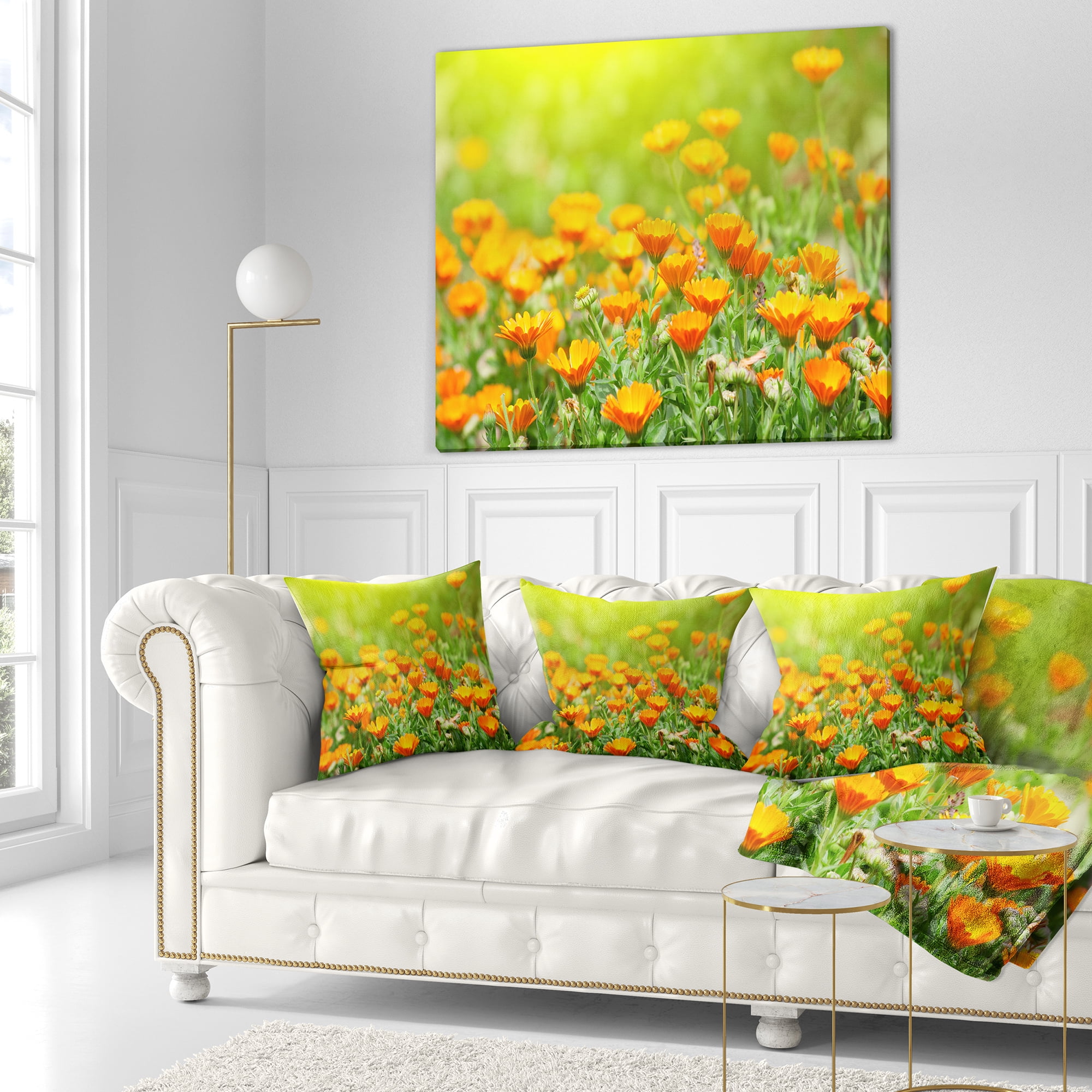 Designart Yellow Marigold Flowers - Floral Throw Pillow - 16x16