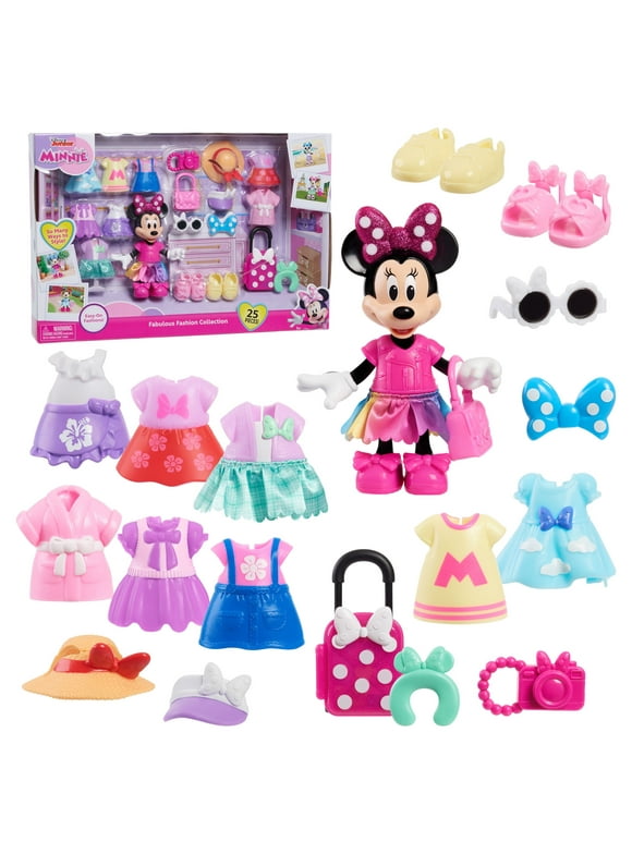 Disney Junior Minnie Mouse Fabulous Fashion Collection Articulated Doll and Accessories, 22-pieces, Kids Toys for Ages 3 up