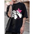 thumbnail image 2 of Men's Casual Graphic Tee - Star & Portrait Design, Loose Fit Short Sleeve T-Shirt,  Machine Washable - Black, 2 of 5