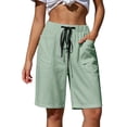 thumbnail image 2 of Yteetum Women's Bermuda Shorts Summer Elastic Waist Drawstring Knee Length Shorts Casual Solid Loose Fits Lightweight Comfy Workout Shorts, 2 of 7
