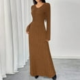 thumbnail image 3 of Women's Sweater Dress Knit Dress V-Neck Long Sleeve Single Breasted Button Elegant Maxi Dress for Spring Fall Casual,Brown,2XL, 3 of 6