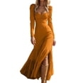 thumbnail image 3 of Gala Dresses for Women Western Style Button Front Ruffle Detail Long Sleeve Maxi Dress Vintage Formal Bridesmaid Maxi Dress Gold XL, 3 of 6