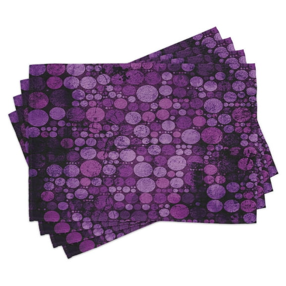 Ambesonne Purple Place Mats Set of 4, Vintage Grunge Circles, Standard Size, Eggplant Purple