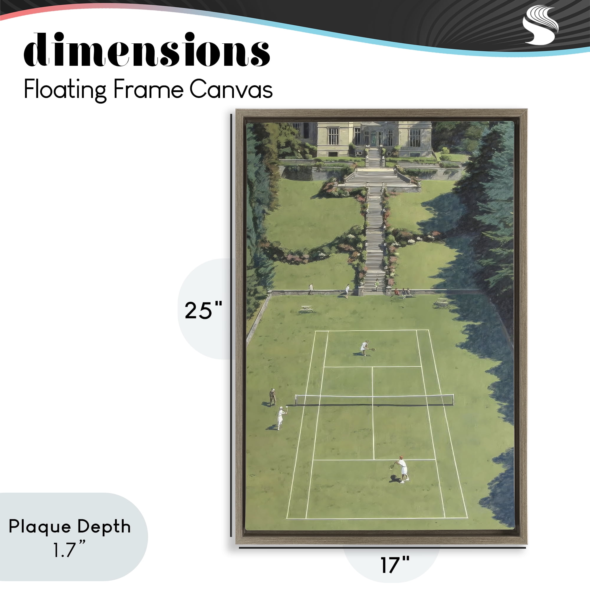 Stupell Industries Tennis Court at Mansion Brown Framed Floater Canvas Wall Art, design by Petal Prints Design