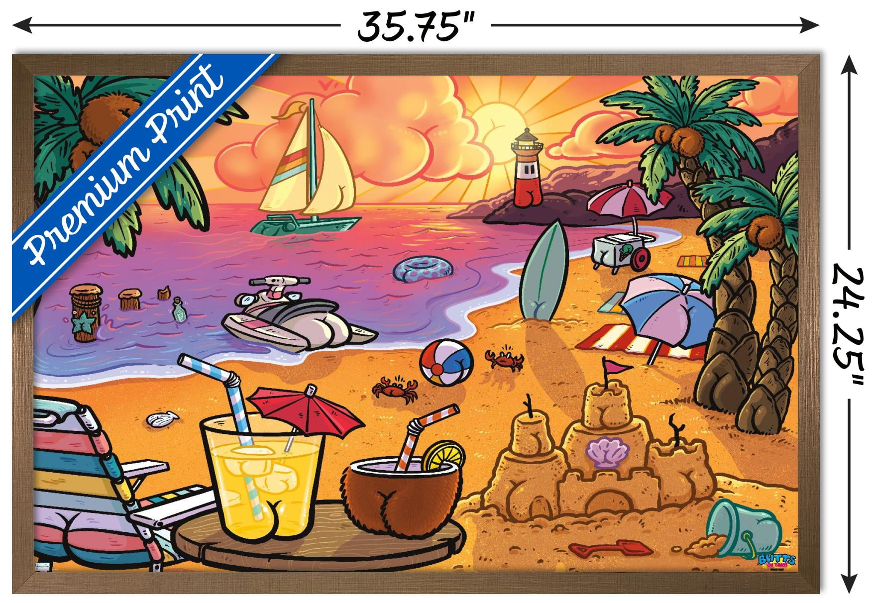 Brian Cook: Butts on Things - Beach Wall Poster, 22.375" x 34" Framed