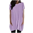 thumbnail image 1 of AherBiu Tuniques Longues pour Femmes à Porter avec des Leggings, Manches Courtes, Col Ras du Cou, Haut Confortable, T-Shirts avec Poches, 1 of 6