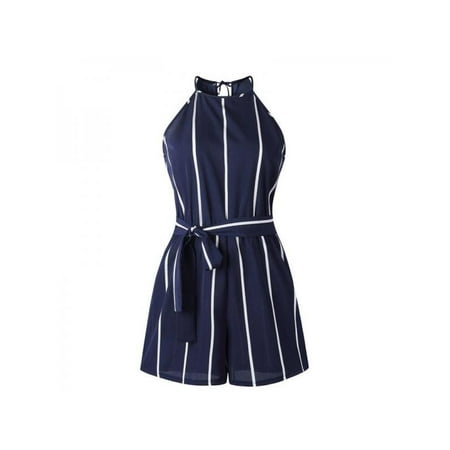 Marine Officer Jumpsuit (Ropalia New Women Striped Lace-up Fashion Belt Lady Jumpsuit Rompers Siamese Pants Party Summer OL Office)