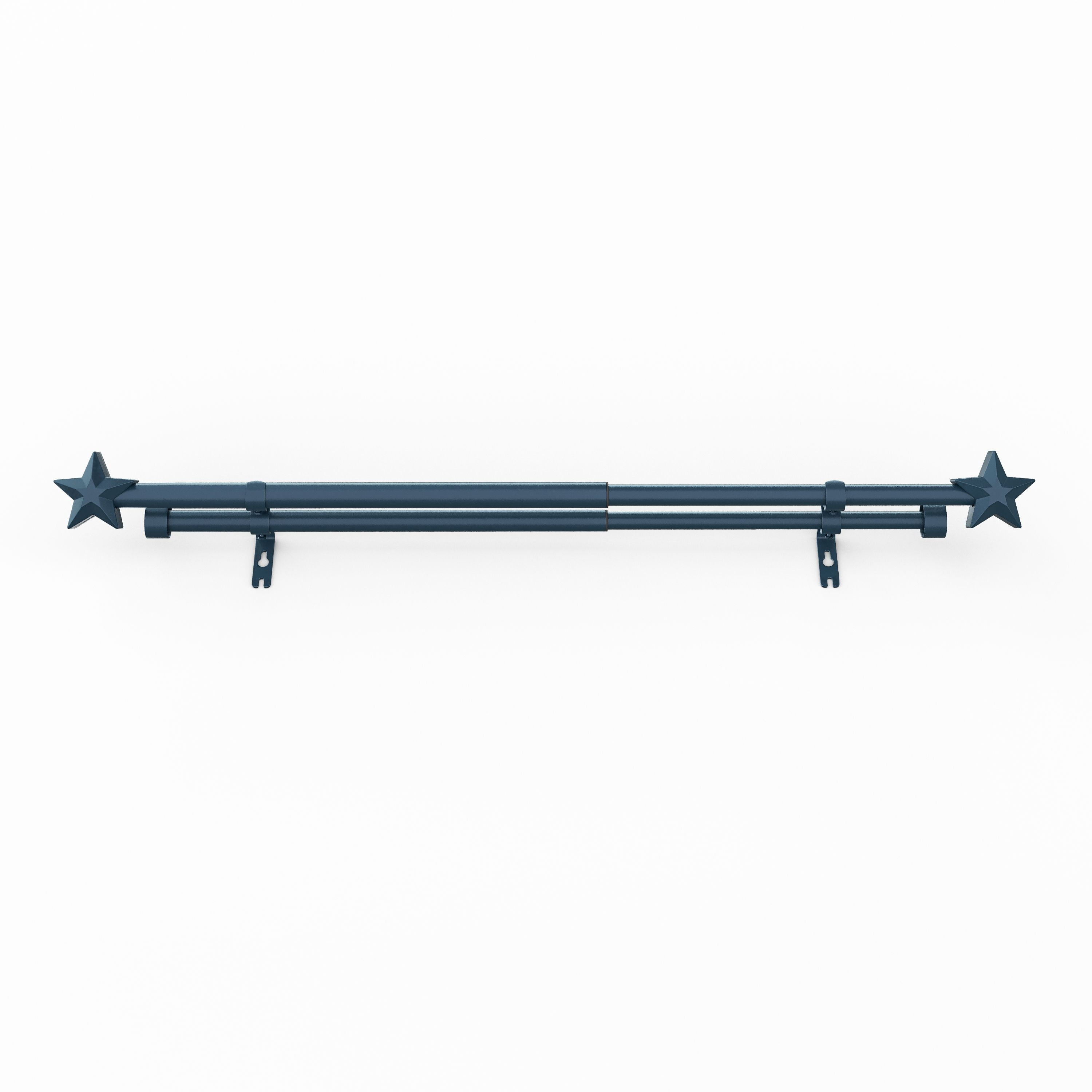 Mainstays Kids Adjustable Double Curtain Rod with Navy Blue Star Finials, 3/4 in, 28-48 in