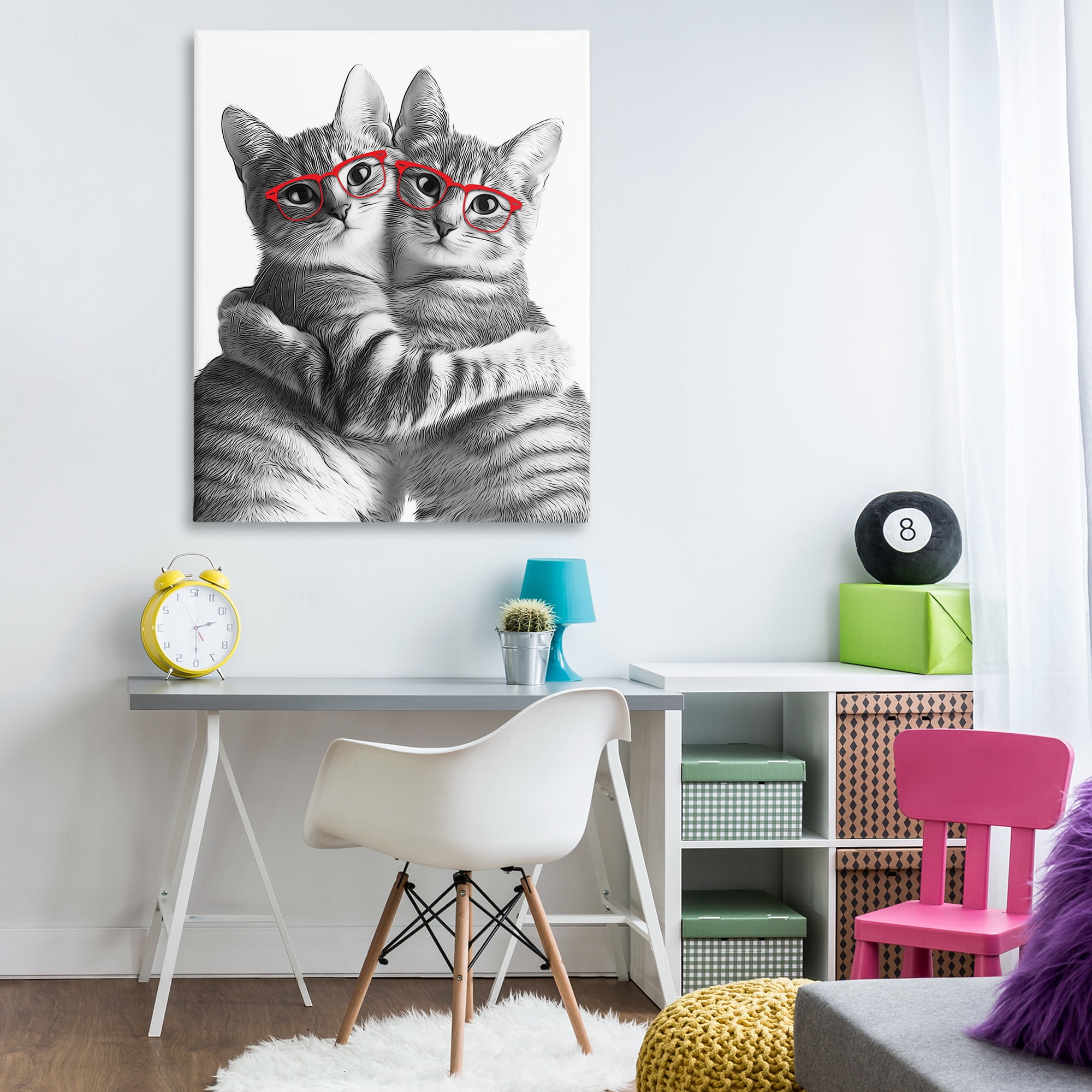 Stupell Industries Cat Pair with Glasses Animals & Insects Painting Gallery Wrapped Canvas Art Print Wall Art, 36 x 48