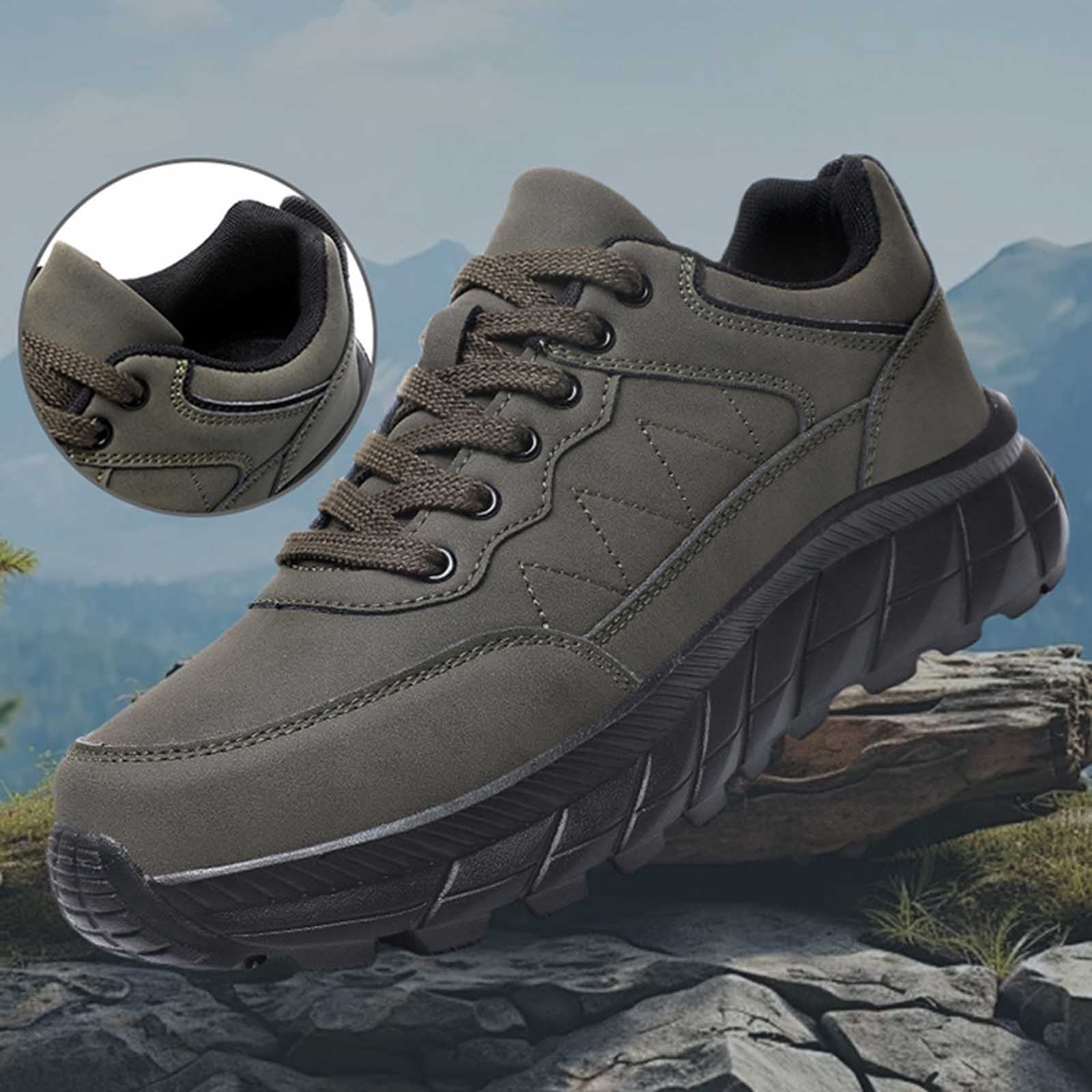 XIMIN Men's Lightweight Walking Shoes Non Slip Resistant Work Comfortable Supportive Running Hiking Outdoor Lawn Mowing Casual Sneakers Work Shoes (43, Khaki)